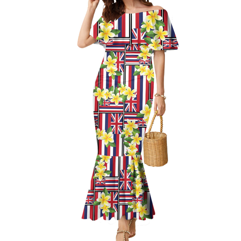 Hawaii Plumeria Lei Mermaid Dress Hawaiian Flag Motif