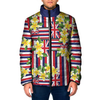 Hawaii Plumeria Lei Padded Jacket Hawaiian Flag Motif