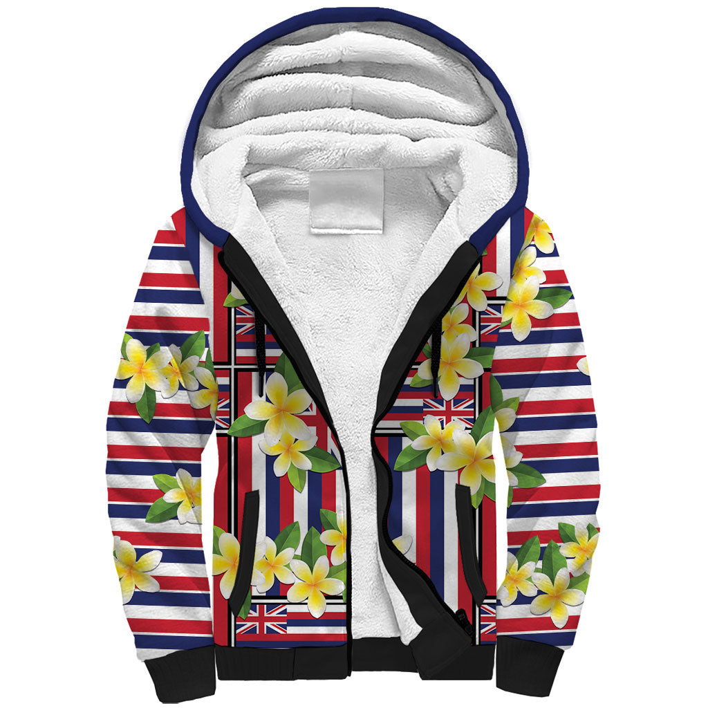 Hawaii Plumeria Lei Sherpa Hoodie Hawaiian Flag Motif