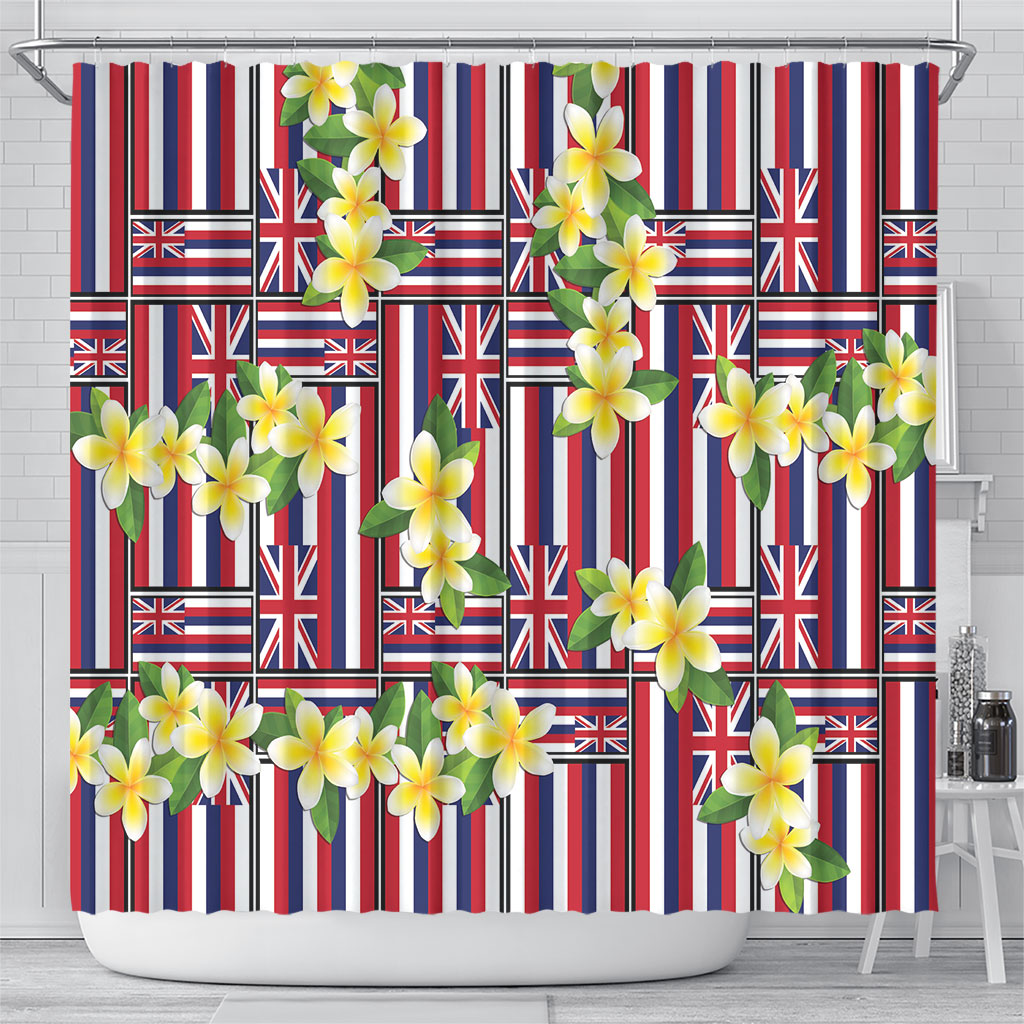Hawaii Plumeria Lei Shower Curtain Hawaiian Flag Motif