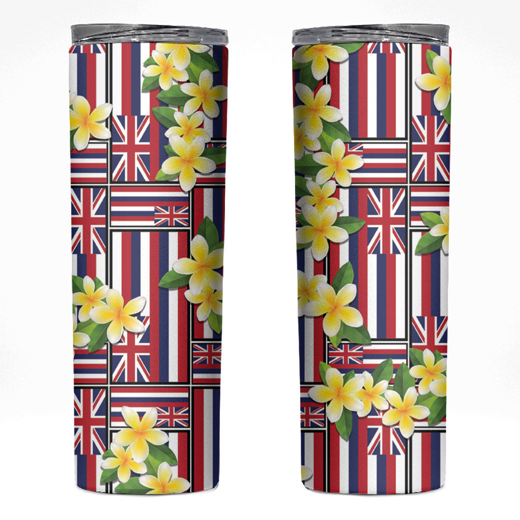 Hawaii Plumeria Lei Skinny Tumbler Hawaiian Flag Motif
