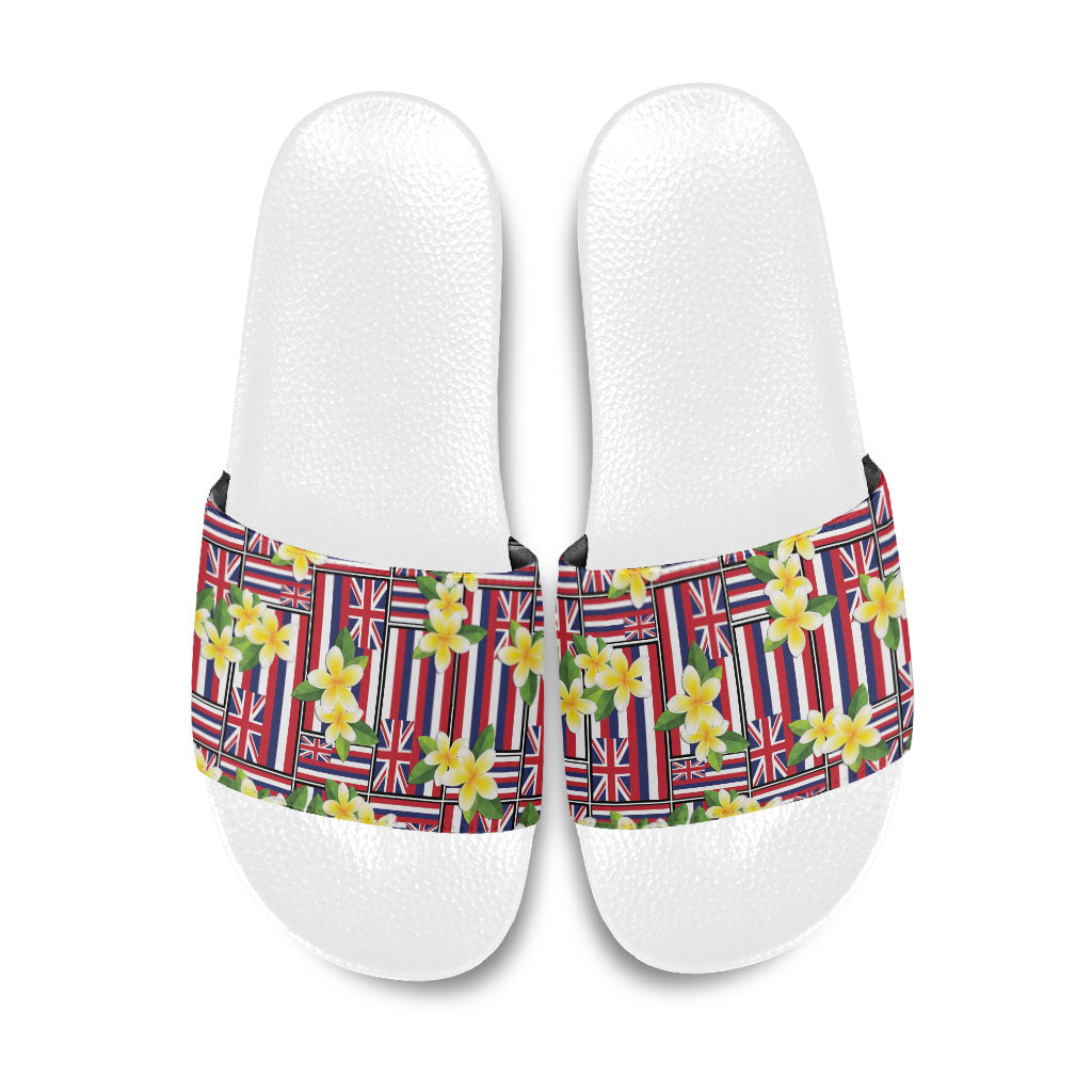 Hawaii Plumeria Lei Slide Sandals Hawaiian Flag Motif