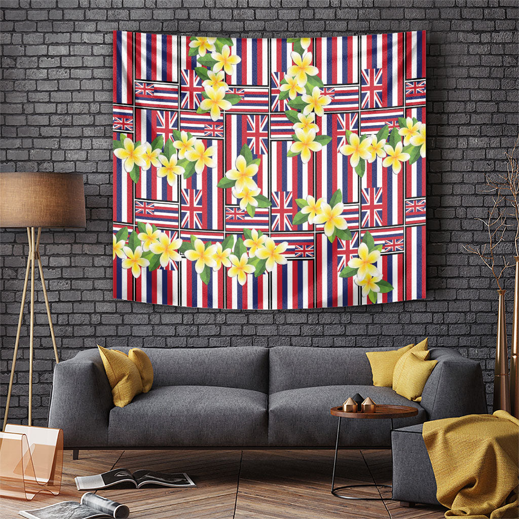 Hawaii Plumeria Lei Tapestry Hawaiian Flag Motif