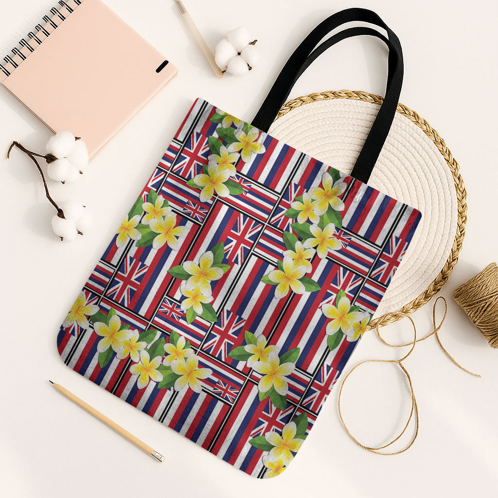 Hawaii Plumeria Lei Tote Bag Hawaiian Flag Motif