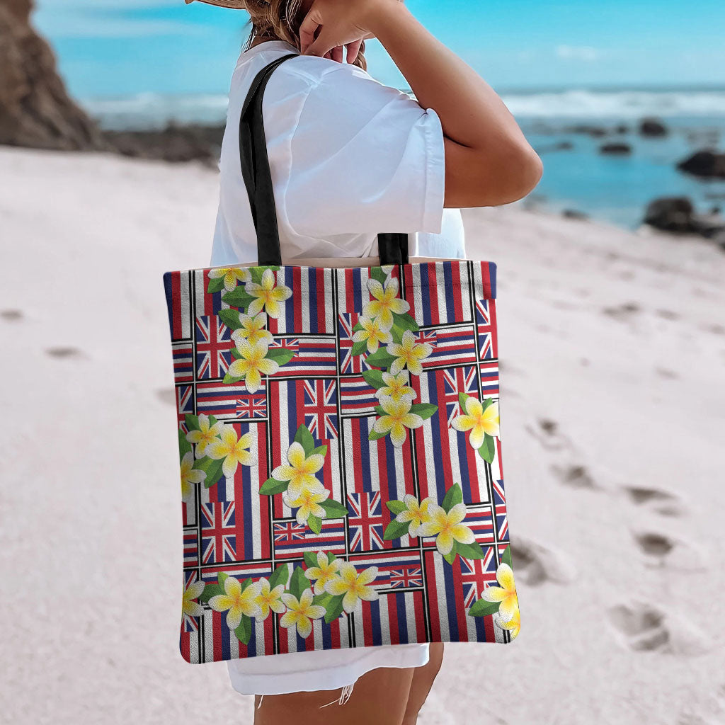 Hawaii Plumeria Lei Tote Bag Hawaiian Flag Motif