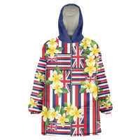 Hawaii Plumeria Lei Wearable Blanket Hoodie Hawaiian Flag Motif