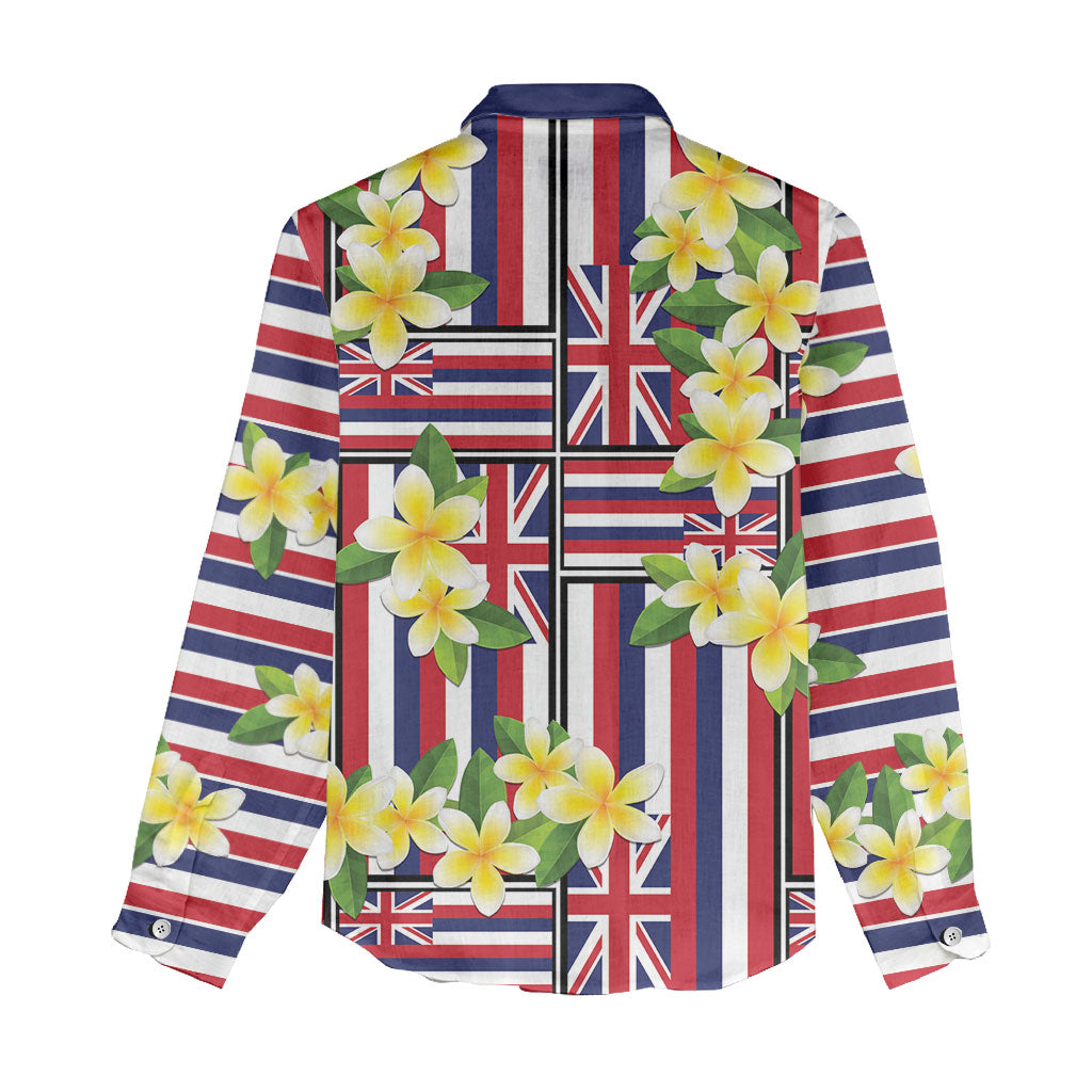 Hawaii Plumeria Lei Women Casual Shirt Hawaiian Flag Motif