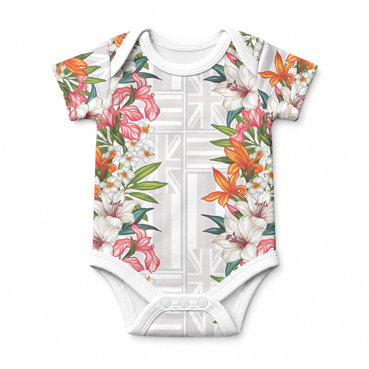 Hawaii Tropical Twist Lei Baby Onesie Hawaiian Flag Motif LT9 White - Polynesian Pride