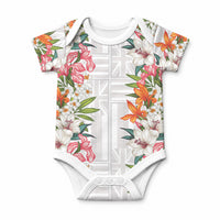 Hawaii Tropical Twist Lei Baby Onesie Hawaiian Flag Motif LT9 White - Polynesian Pride