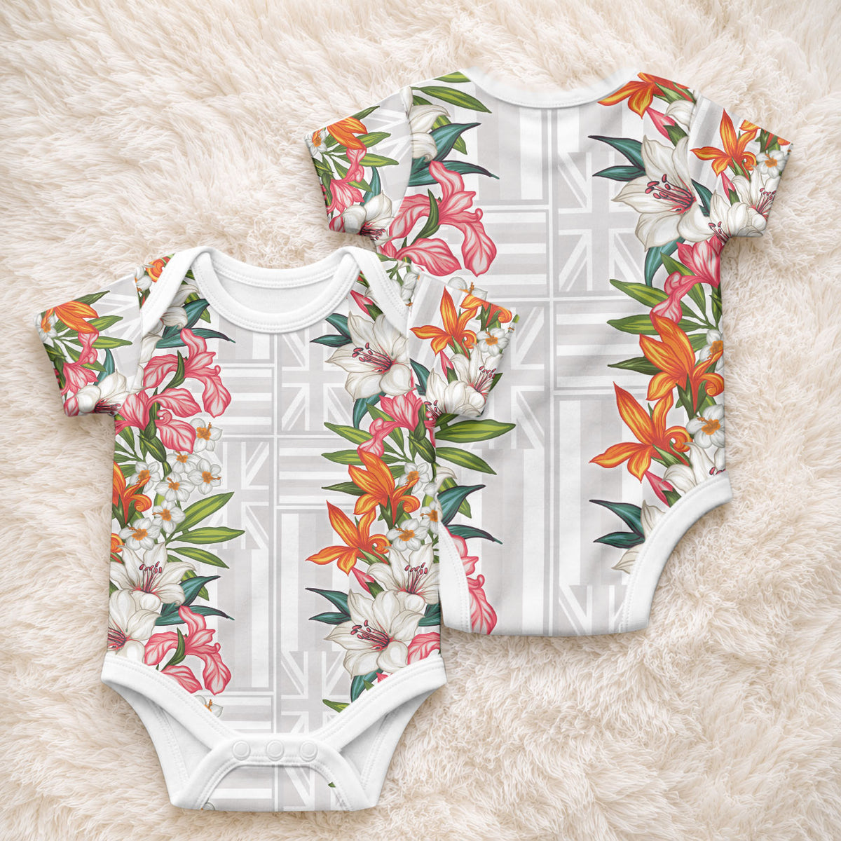 Hawaii Tropical Twist Lei Baby Onesie Hawaiian Flag Motif LT9 - Polynesian Pride