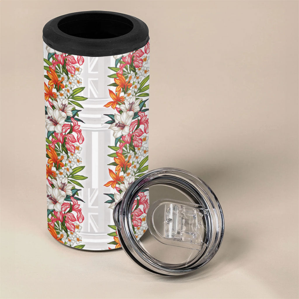 Hawaii Tropical Twist Lei 4 in 1 Can Cooler Tumbler Hawaiian Flag Motif