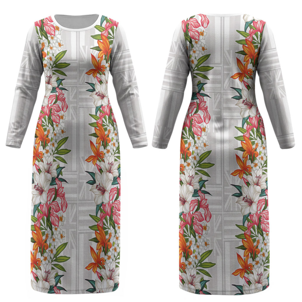 Hawaii Tropical Twist Lei Couples Matching Long Sleeve Bodycon Dress and Long Sleeve Button Shirt Hawaiian Flag Motif LT9 - Polynesian Pride