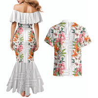 Hawaii Tropical Twist Lei Couples Matching Mermaid Dress and Hawaiian Shirt Hawaiian Flag Motif