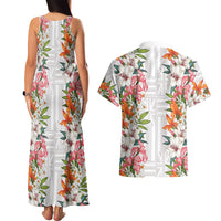 Hawaii Tropical Twist Lei Couples Matching Tank Maxi Dress and Hawaiian Shirt Hawaiian Flag Motif