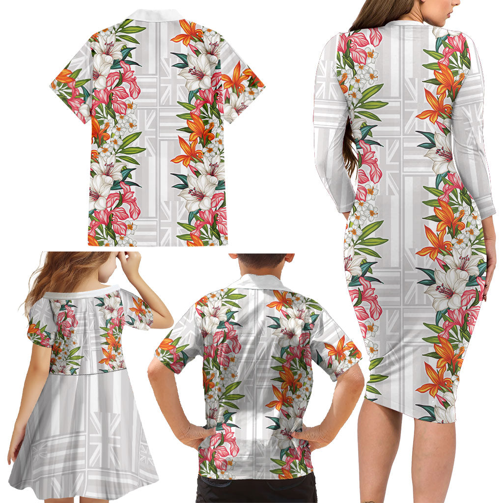 Hawaii Tropical Twist Lei Family Matching Long Sleeve Bodycon Dress and Hawaiian Shirt Hawaiian Flag Motif LT9 - Polynesian Pride