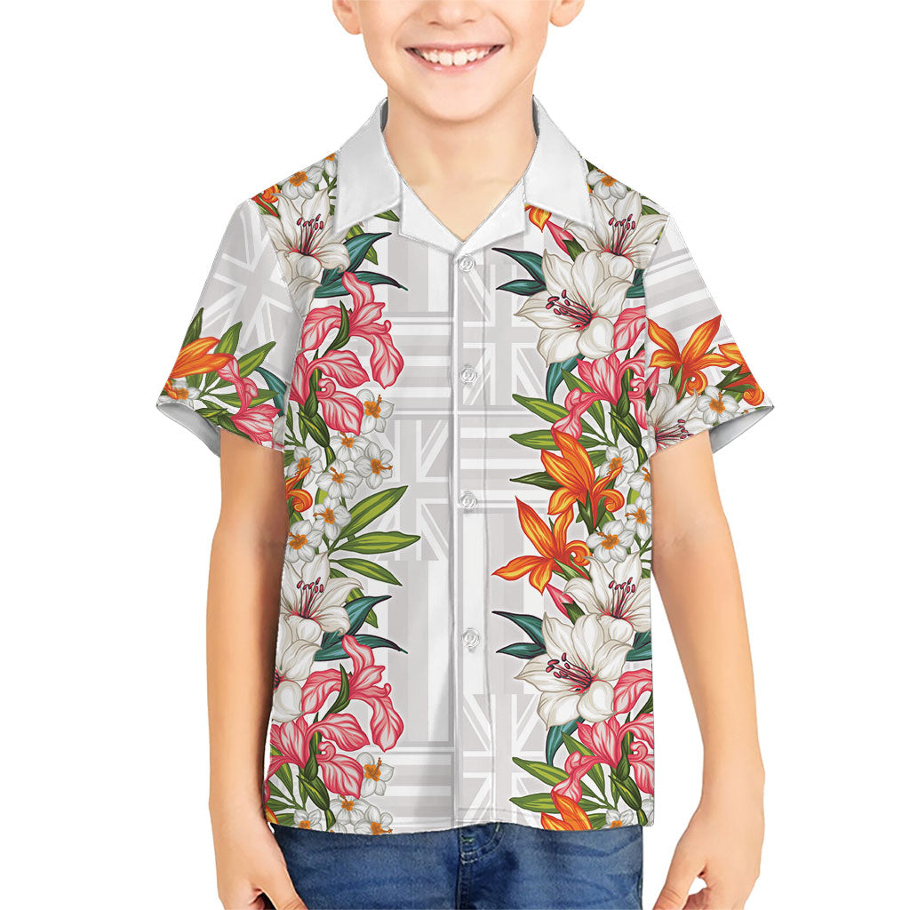 Hawaii Tropical Twist Lei Family Matching Long Sleeve Bodycon Dress and Hawaiian Shirt Hawaiian Flag Motif LT9 Son's Shirt White - Polynesian Pride