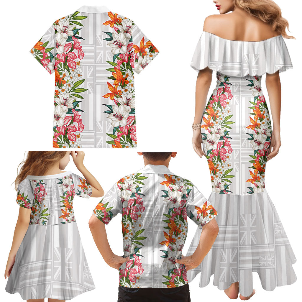 Hawaii Tropical Twist Lei Family Matching Mermaid Dress and Hawaiian Shirt Hawaiian Flag Motif LT9 - Polynesian Pride