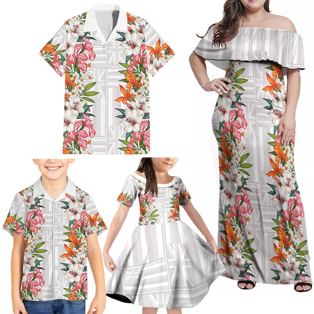 Hawaii Tropical Twist Lei Family Matching Off Shoulder Maxi Dress and Hawaiian Shirt Hawaiian Flag Motif LT9 - Polynesian Pride