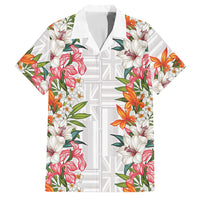 Hawaii Tropical Twist Lei Family Matching Short Sleeve Bodycon Dress and Hawaiian Shirt Hawaiian Flag Motif LT9 Dad's Shirt - Short Sleeve White - Polynesian Pride