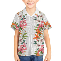 Hawaii Tropical Twist Lei Family Matching Short Sleeve Bodycon Dress and Hawaiian Shirt Hawaiian Flag Motif LT9 Son's Shirt White - Polynesian Pride