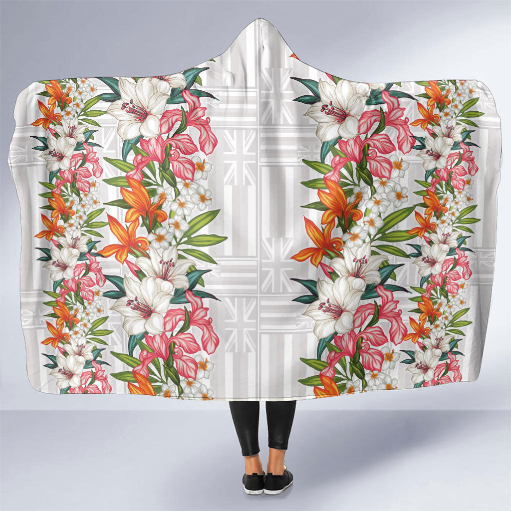 Hawaii Tropical Twist Lei Hooded Blanket Hawaiian Flag Motif