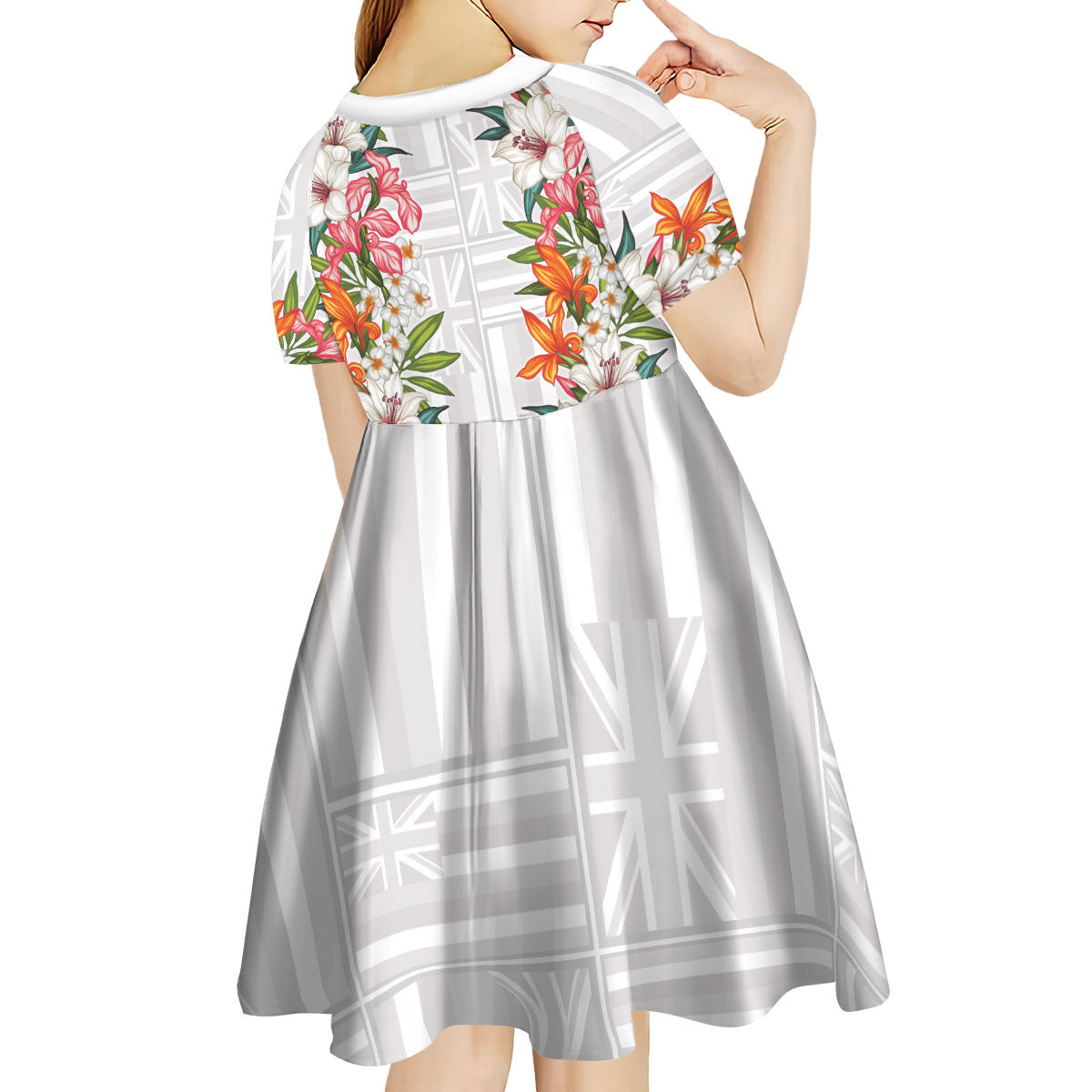 Hawaii Tropical Twist Lei Kid Short Sleeve Dress Hawaiian Flag Motif
