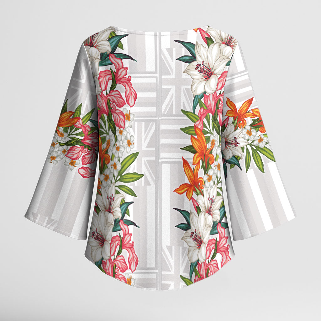 Hawaii Tropical Twist Lei Kimono Sleeve Blouse Hawaiian Flag Motif