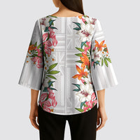 Hawaii Tropical Twist Lei Kimono Sleeve Blouse Hawaiian Flag Motif