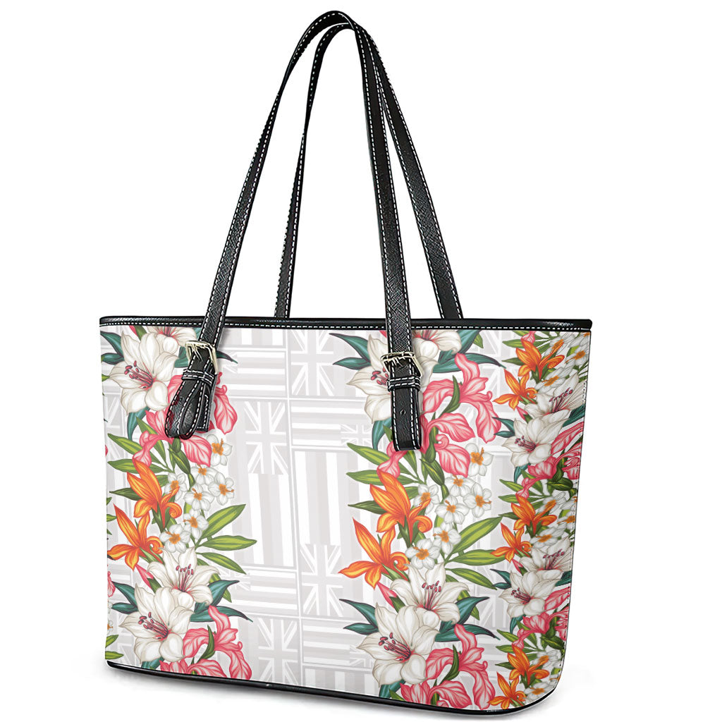 Hawaii Tropical Twist Lei Leather Tote Bag Hawaiian Flag Motif
