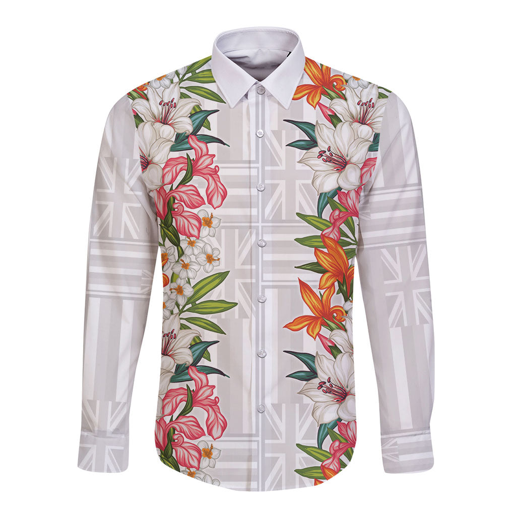 Hawaii Tropical Twist Lei Long Sleeve Button Shirt Hawaiian Flag Motif