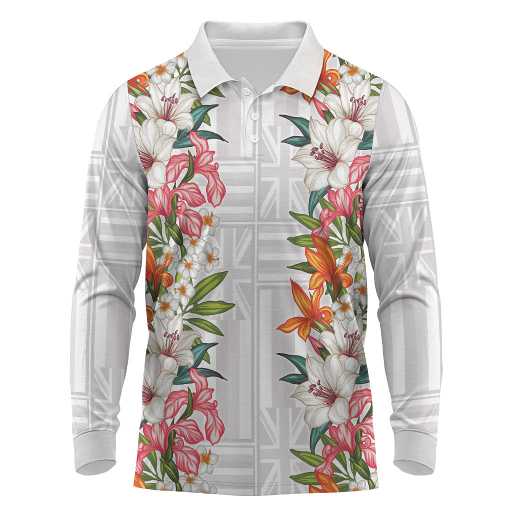 Hawaii Tropical Twist Lei Long Sleeve Polo Shirt Hawaiian Flag Motif