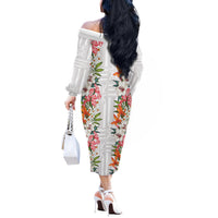 Hawaii Tropical Twist Lei Off The Shoulder Long Sleeve Dress Hawaiian Flag Motif
