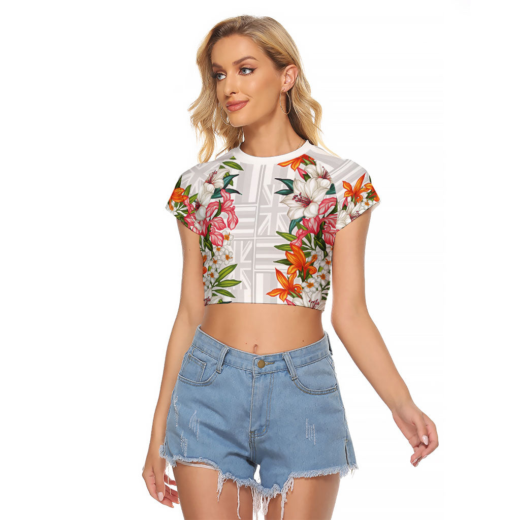 Hawaii Tropical Twist Lei Raglan Cropped T Shirt Hawaiian Flag Motif