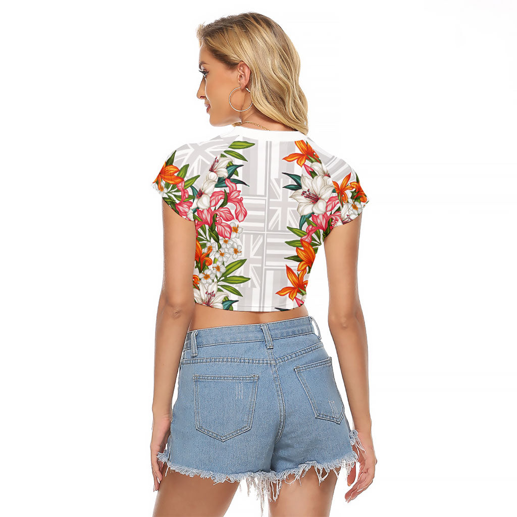 Hawaii Tropical Twist Lei Raglan Cropped T Shirt Hawaiian Flag Motif