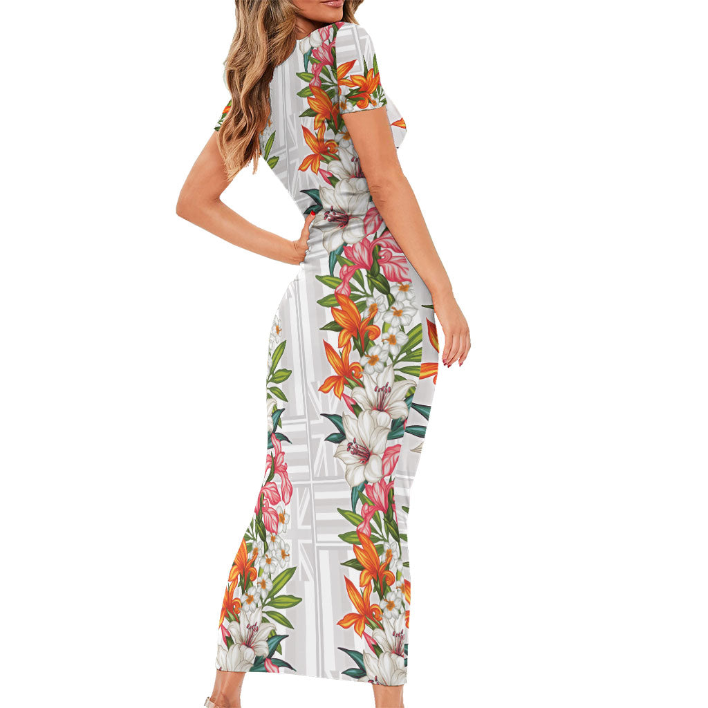 Hawaii Tropical Twist Lei Short Sleeve Bodycon Dress Hawaiian Flag Motif