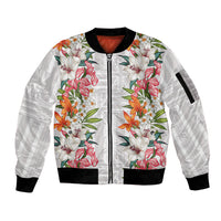 Hawaii Tropical Twist Lei Sleeve Zip Bomber Jacket Hawaiian Flag Motif