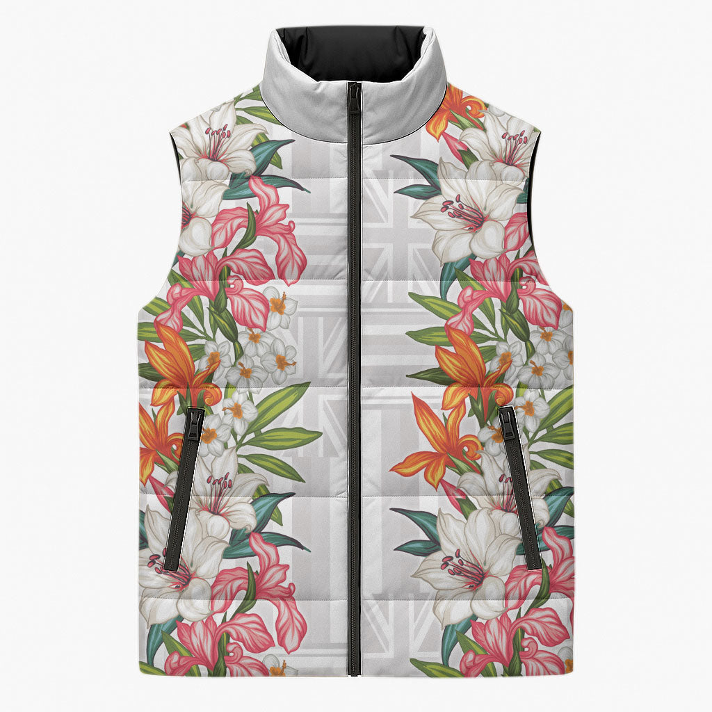 Hawaii Tropical Twist Lei Sleeveless Puffer Jacket Hawaiian Flag Motif