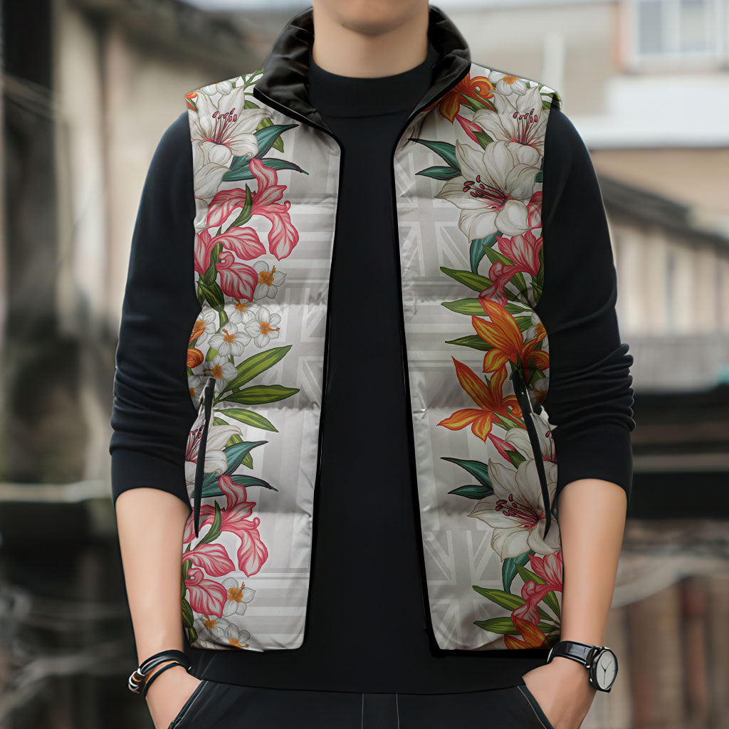 Hawaii Tropical Twist Lei Sleeveless Puffer Jacket Hawaiian Flag Motif