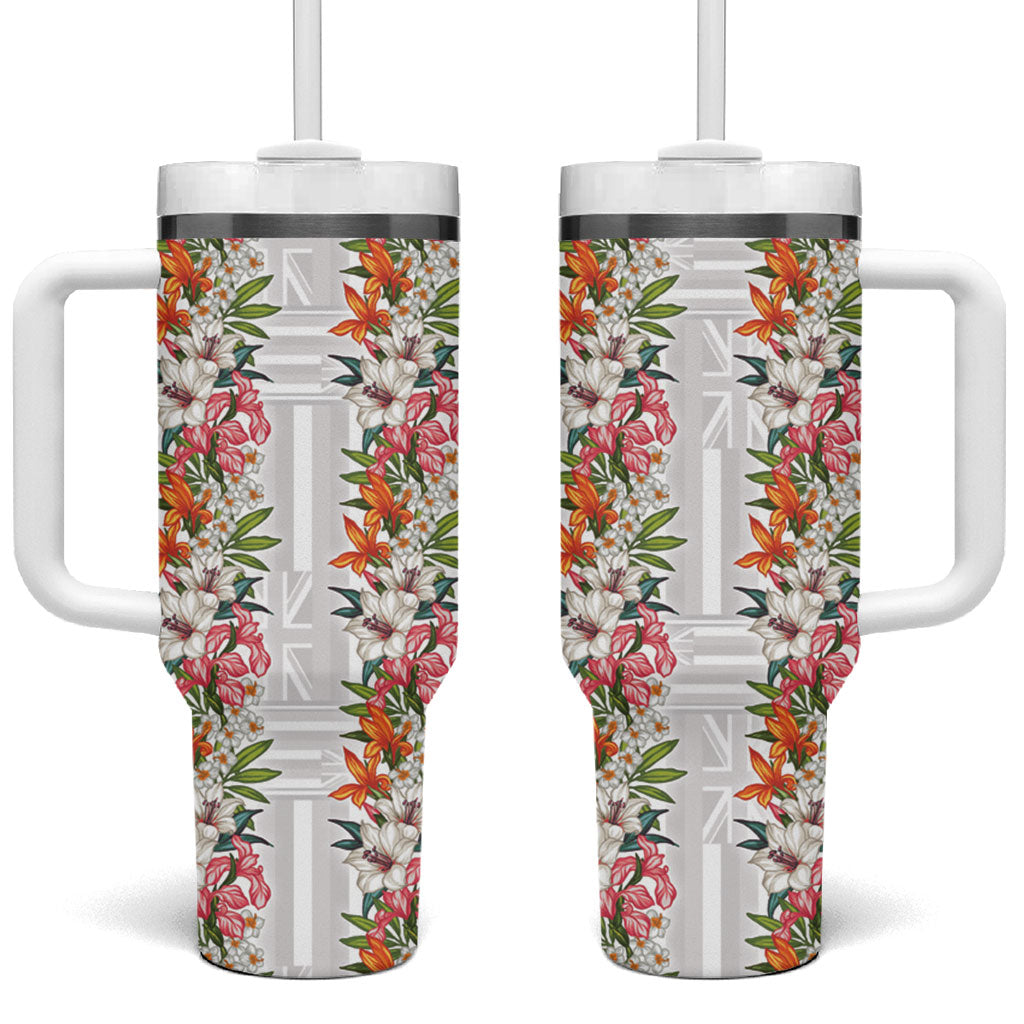 Hawaii Tropical Twist Lei Tumbler With Handle Hawaiian Flag Motif