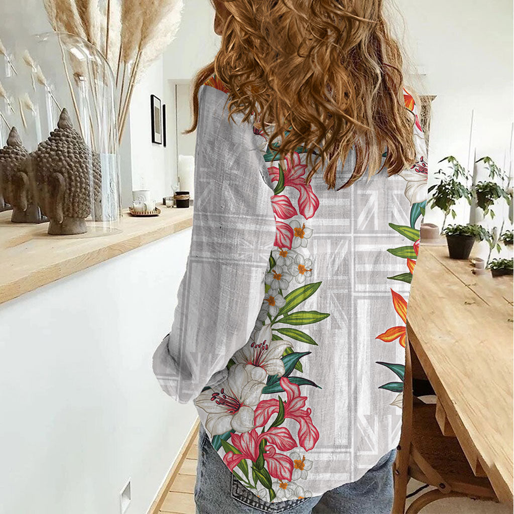 Hawaii Tropical Twist Lei Women Casual Shirt Hawaiian Flag Motif