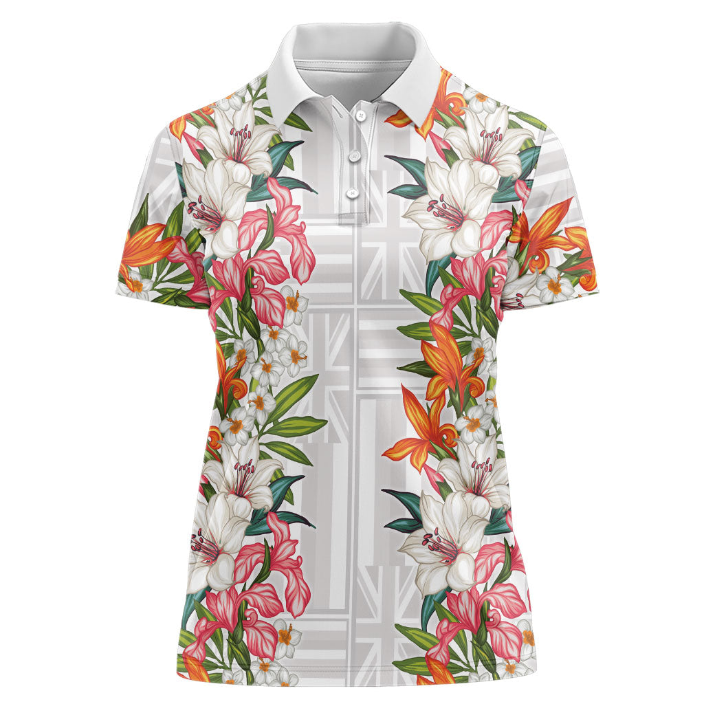 Hawaii Tropical Twist Lei Women Polo Shirt Hawaiian Flag Motif