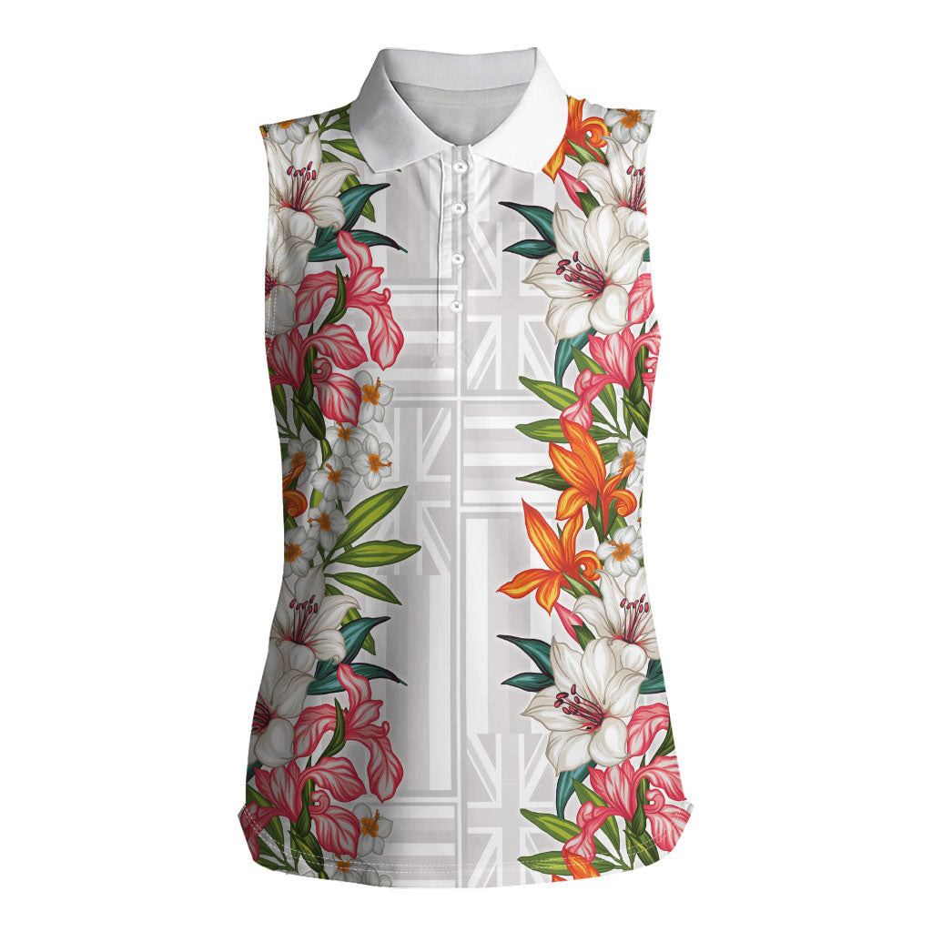 Hawaii Tropical Twist Lei Women Sleeveless Polo Shirt Hawaiian Flag Motif