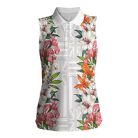 Hawaii Tropical Twist Lei Women Sleeveless Polo Shirt Hawaiian Flag Motif