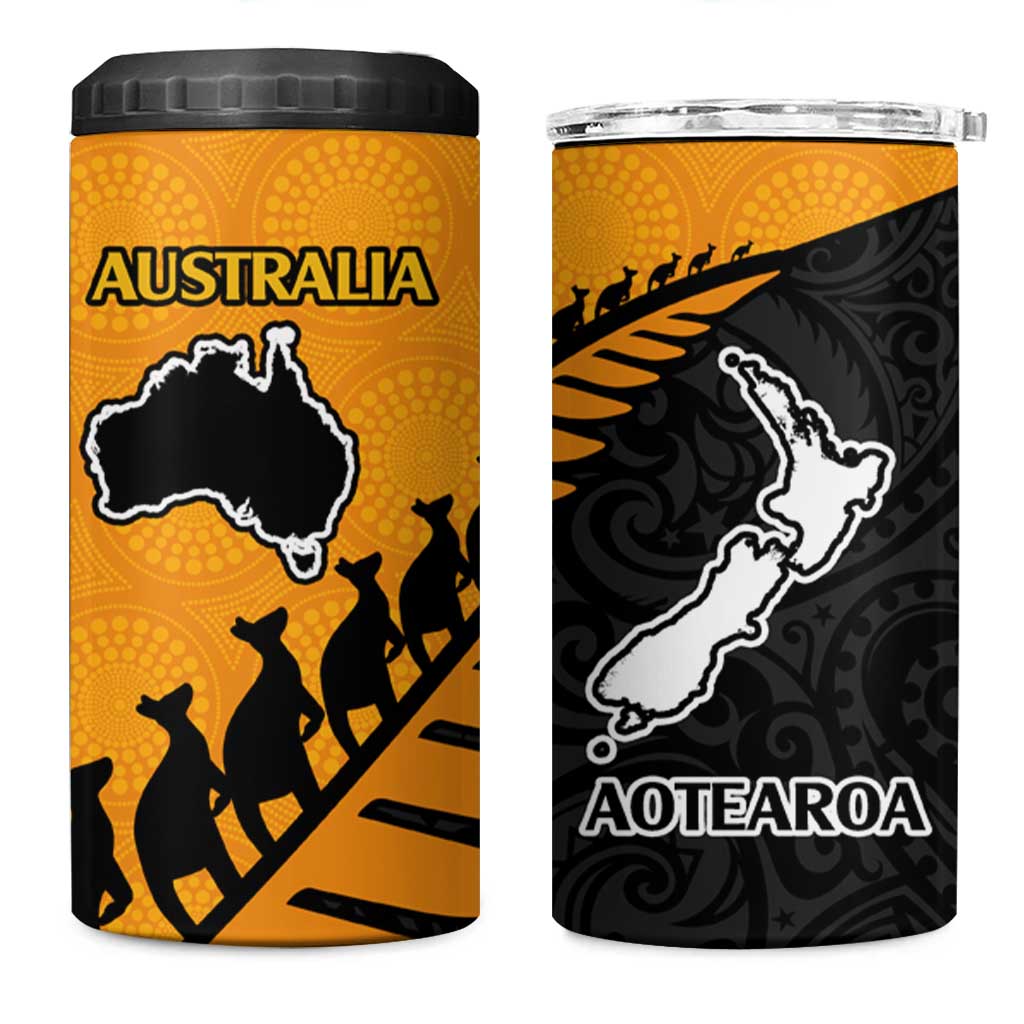Australia New Zealand Rugby 4 in 1 Can Cooler Tumbler Aboriginal Wallabies and Maori Black Fern Gold Vibe LT9 One Size: 16 oz Gold - Polynesian Pride