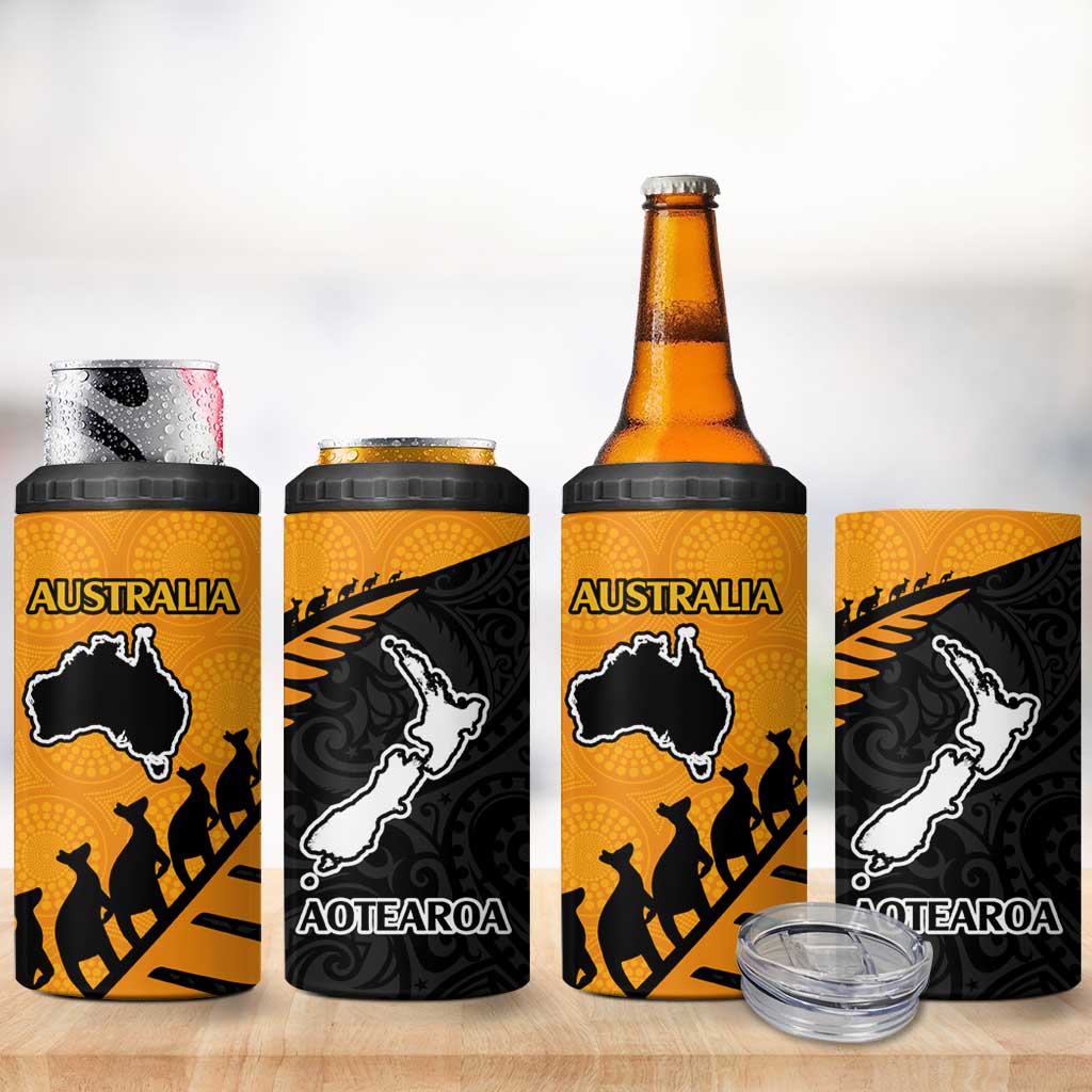 Australia New Zealand Rugby 4 in 1 Can Cooler Tumbler Aboriginal Wallabies and Maori Black Fern Gold Vibe LT9 - Polynesian Pride
