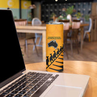 Australia New Zealand Rugby Skinny Tumbler Aboriginal Wallabies and Maori Black Fern Gold Vibe LT9 - Polynesian Pride