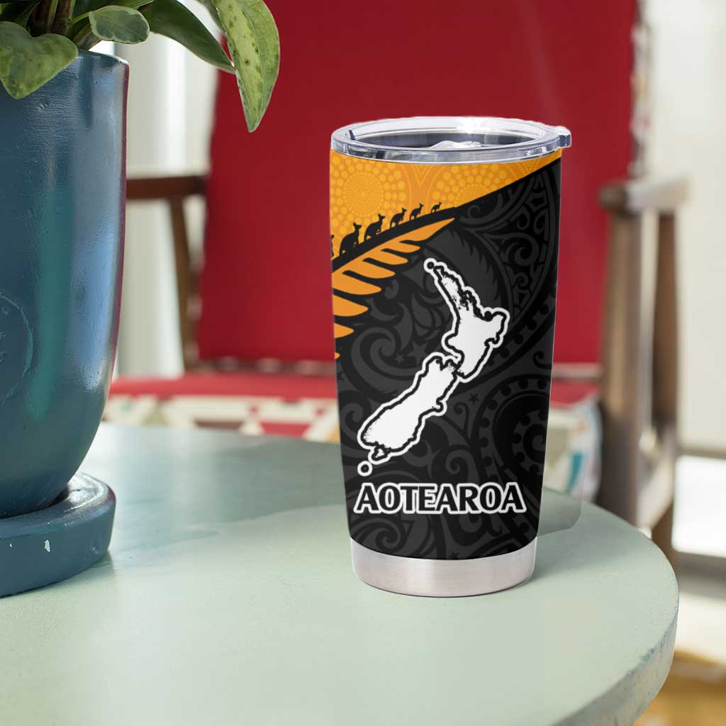 Australia New Zealand Rugby Tumbler Cup Aboriginal Wallabies and Maori Black Fern Gold Vibe LT9 - Polynesian Pride