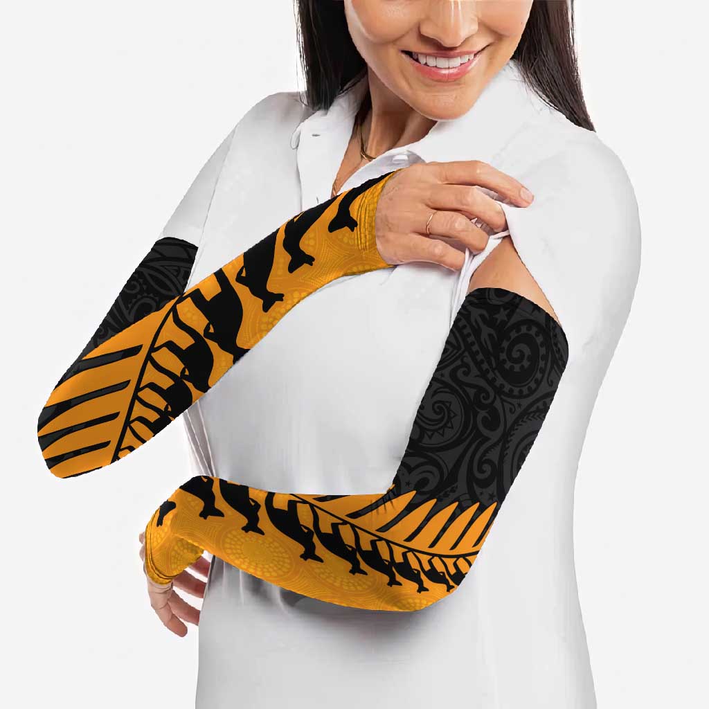 Australia New Zealand Rugby Arm Sleeves Gold Aboriginal Wallabies and Maori Black Fern - Polynesian Pride