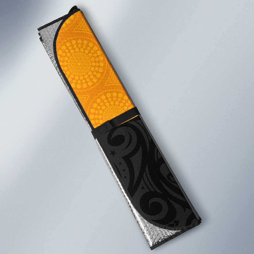 Australia New Zealand Rugby Auto Sun Shade Gold Aboriginal Wallabies and Maori Black Fern - Polynesian Pride