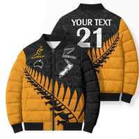 Australia New Zealand Rugby Bomber Puffer Jacket Gold Aboriginal Wallabies and Maori Black Fern - Polynesian Pride
